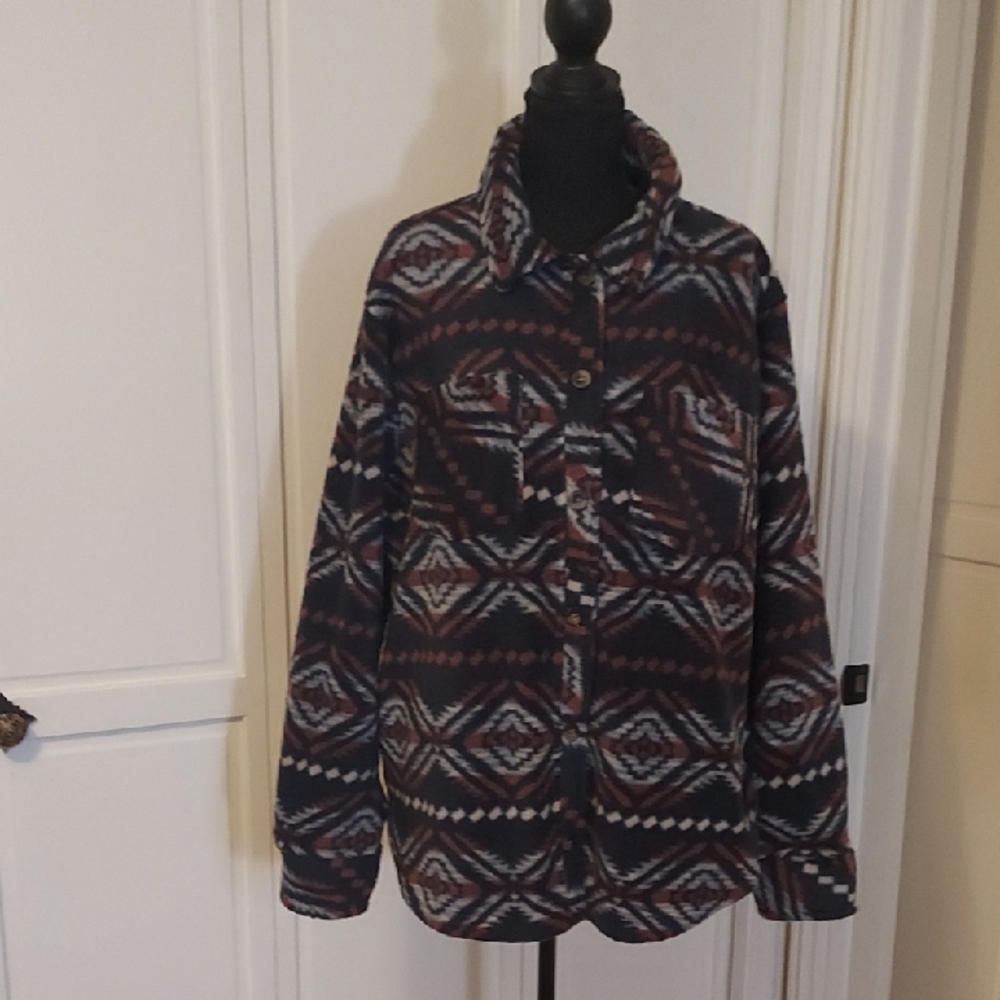 Thread & Supply Shacket Navy Red Southwestern Azt… - image 4